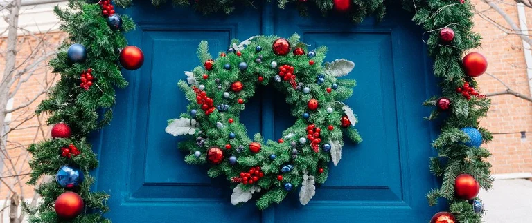 wreath and garland on door