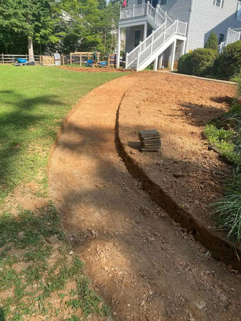 piled patio on soil