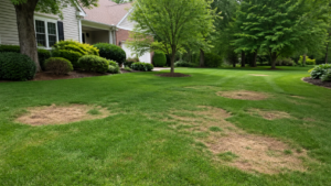 Brown spots on lawn in a residential yard
